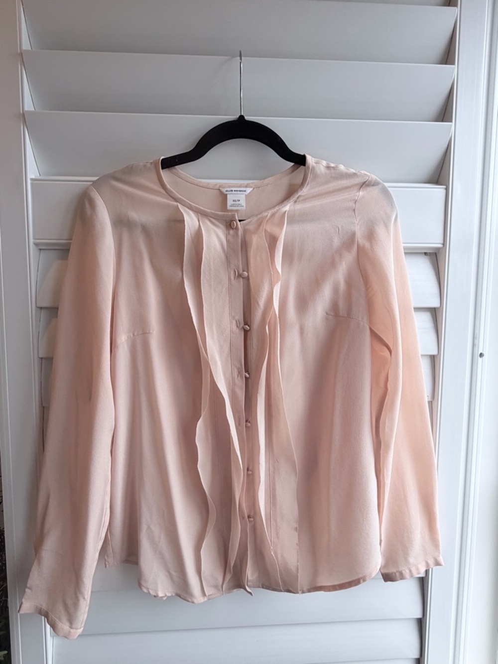 Club Monaco Silk Ruffle-Front Long-Sleeve Blouse - Pale Blush